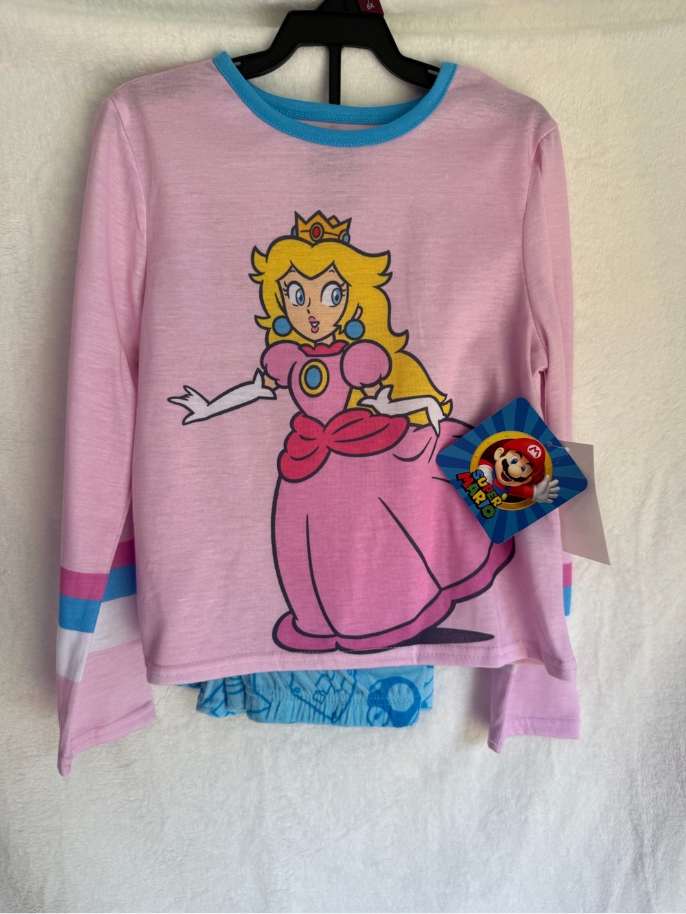Nintendo Princess Peach Pink Long Sleeve Tee with Blue Trim